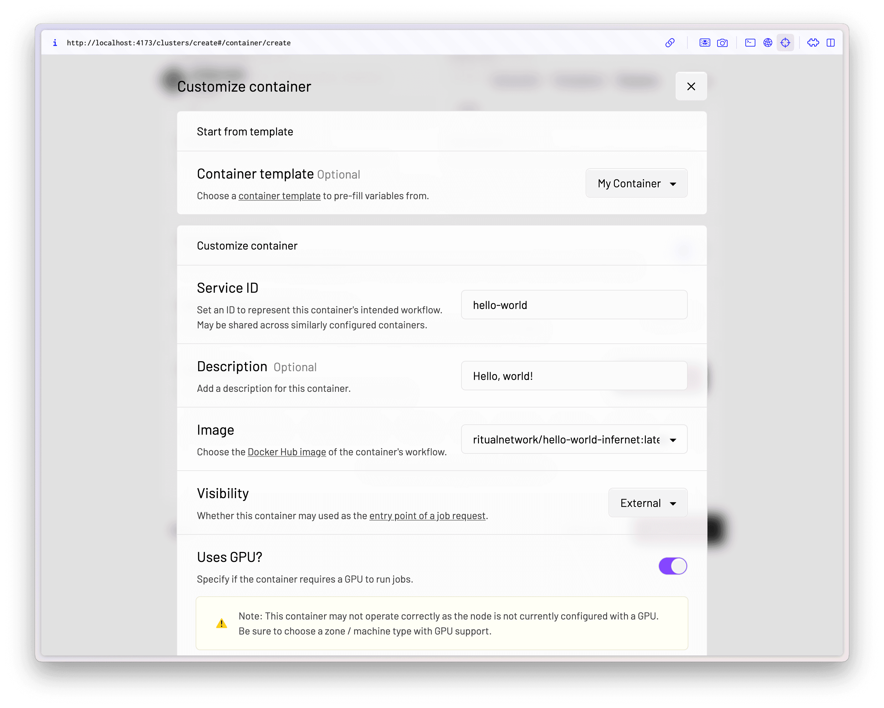 Create a cluster – Add nodes – Customize container – 2